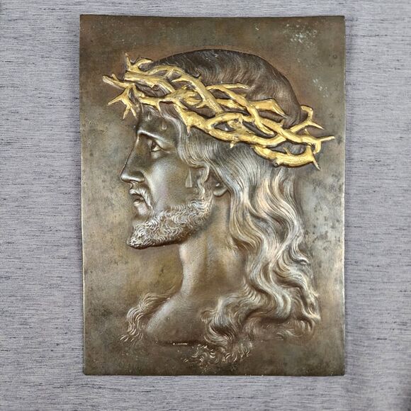 Holy Mother Mary and Jesus Bronze Plaque Set French Catholic Religious Wall Icon - Picture 4 of 11